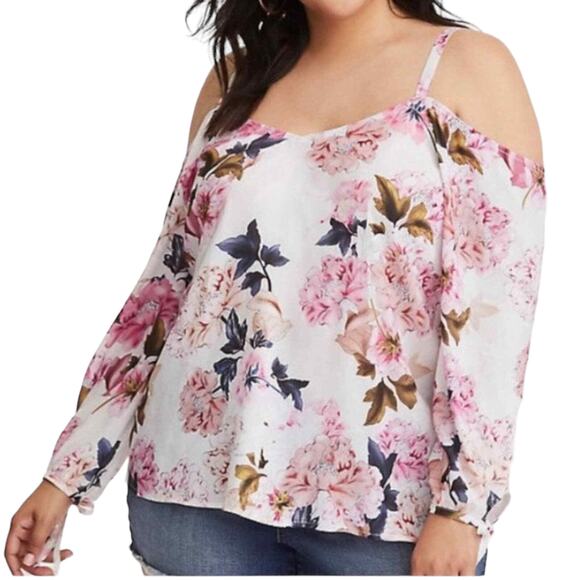 Torrid White Floral Cold Shoulder Top - 0 - Picture 1 of 11